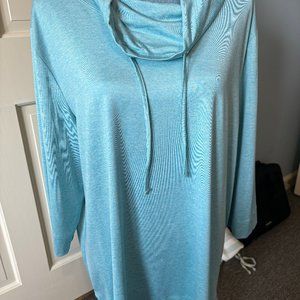 LINKS LADIES SIZE XL PULLOVER COWL NECK TOP 3/4 SLEEVES  PULL STRING BLUE NEW